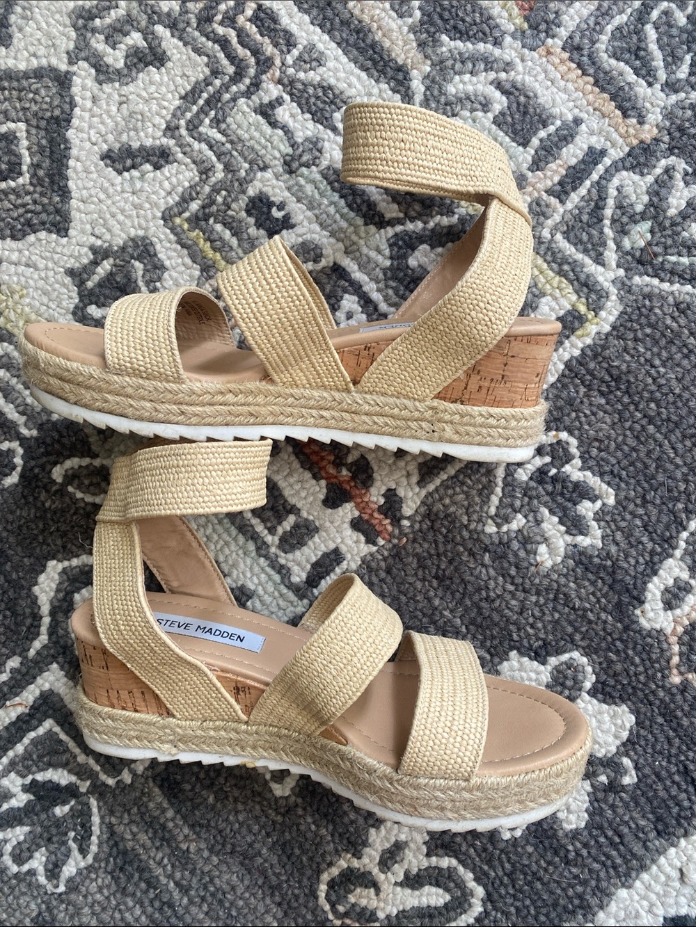 Steve Madden Natural Raffia Wrap Wedge Sandals